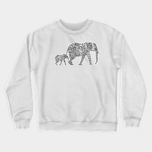 B & W Zentangle Elephants Crewneck Sweatshirt